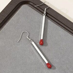 Silver Matchstick Minimalist Trendy Streetwear Dangle Earrings NEW